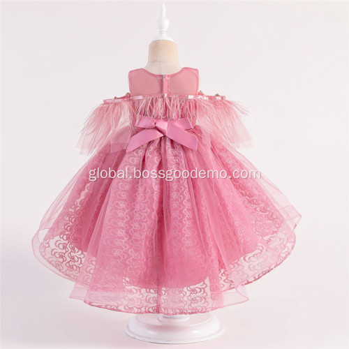  kids party ruffle shoulder floral magic rainbow lacw kids flower girls casual dresses Factory